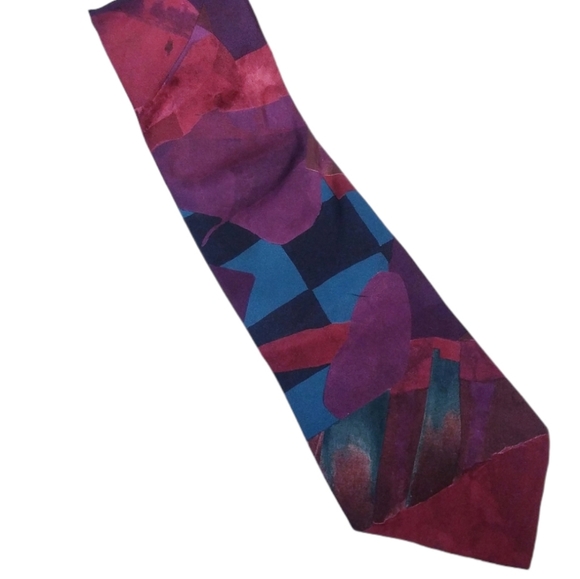 Italian Men's Tie Silk Abstract Shapes Purple Blue Styled Made in USA - Picture 1 of 7